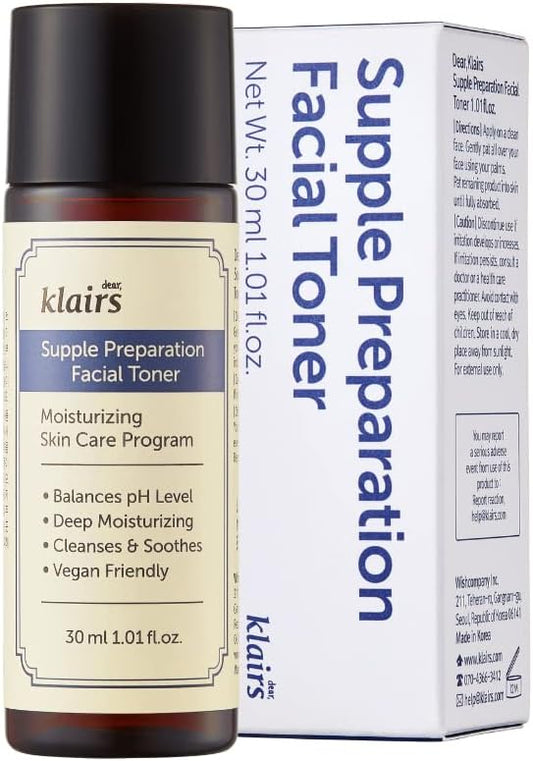 [DearKlairs] Supple Preparation Facial Toner, with Hyaluronic Acid, moisturizer, Without paraben and Alcohol, Korean Skin Care, Hydrating Toner for face, Sensitive Skin Toner (30ml, 1.01 Fl Oz)